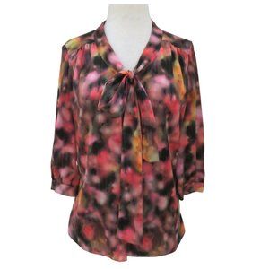 MULBERRY UK abstract print blouse tie neck